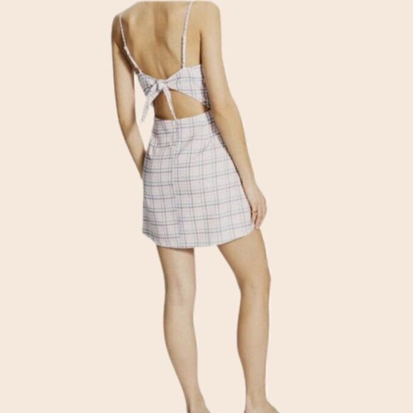 French Connection Plaid Pink Whisper Back Tie Mini Dress Size 0 - Picture 2 of 12
